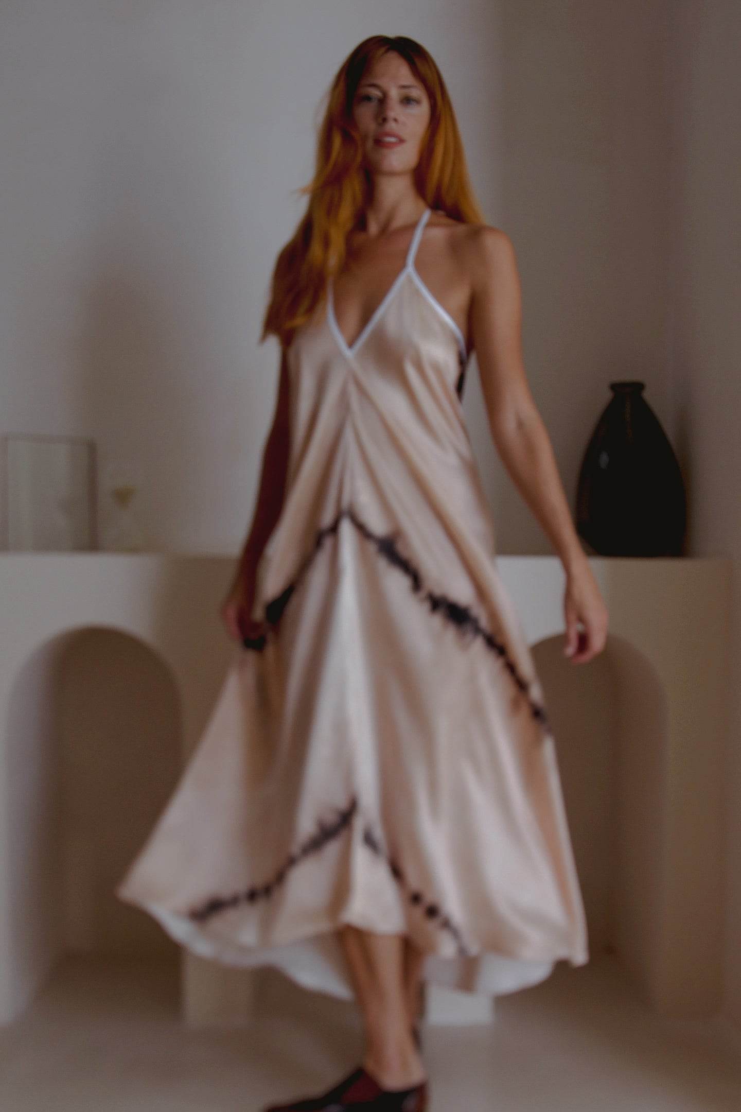 Altair Silk Halter Dress in Shibori - Big J's Showstoppin' Store